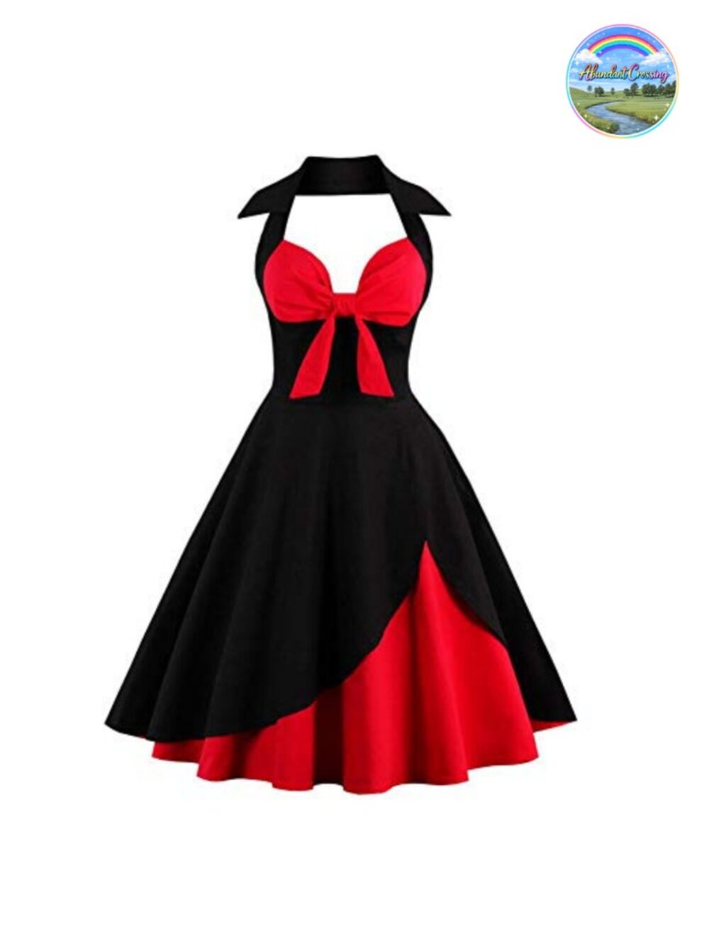 Women Vintage 1950s Rockabilly Swing Dress Halter A-Line